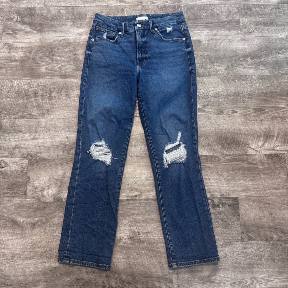 Good American Distressed Good Curve Straight Leg Jeans Womens Sz. 4/27